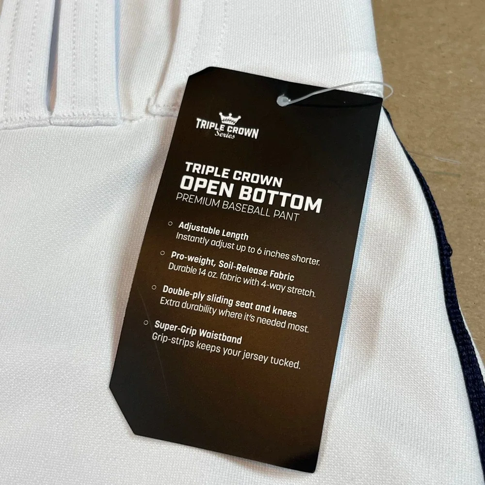 Champro Triple Crown Open Bottom Baseball Pants White‎ Navy BP91U Mens Small NEW